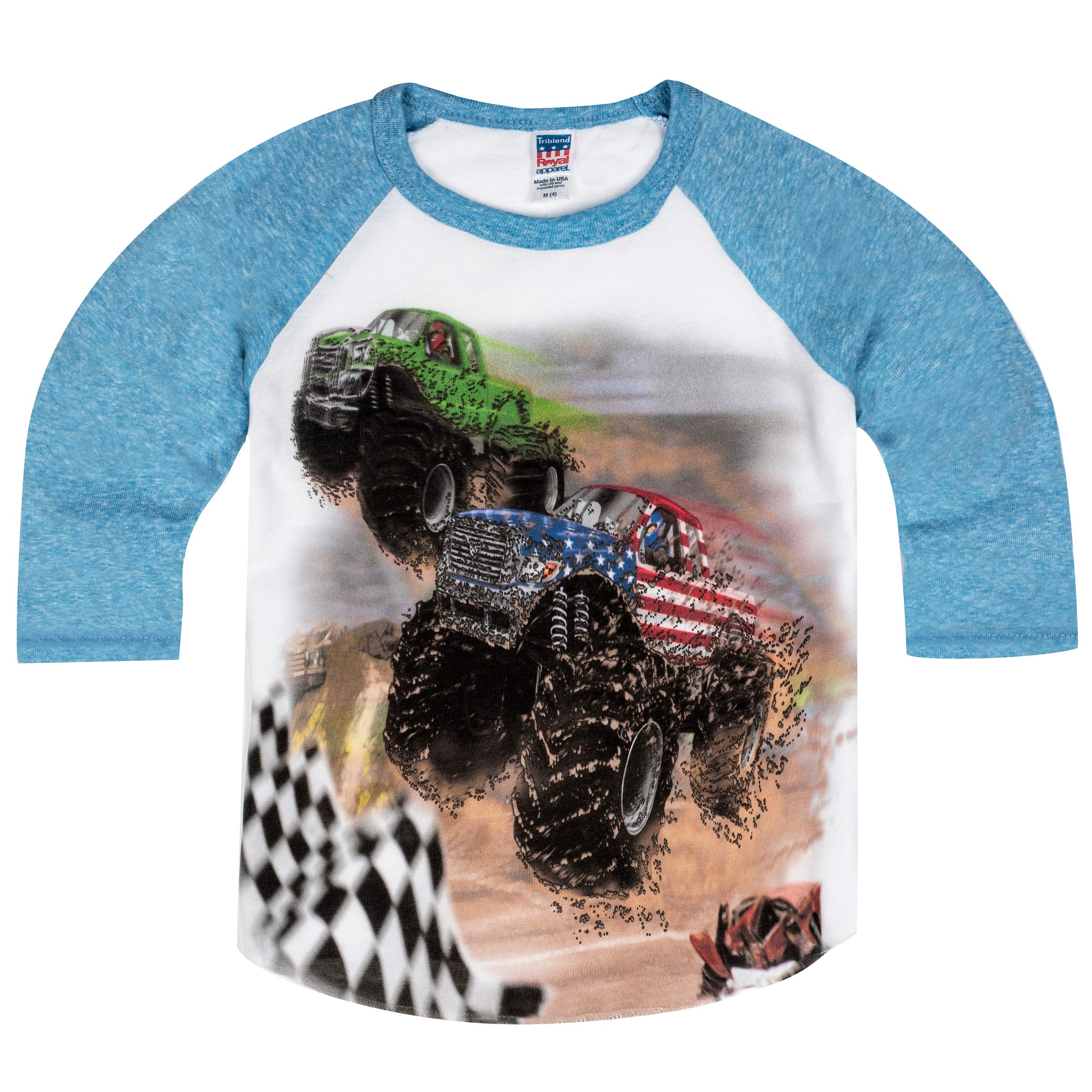 Boys' Monster Trucks Racing Raglan T-Shirt - Comfortable Short Sleeve Tee for Kids Play & Outdoor Activities