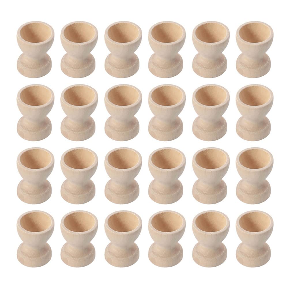 VICASKY 24-Piece Unfinished Wooden Egg Cups Set - DIY Blank Egg Holders for Boiled Eggs, Easter Decorations, Kids Arts & Crafts - Perfect for Easter Party Supplies, Breakfast Table Decor, and DIY Painting Projects