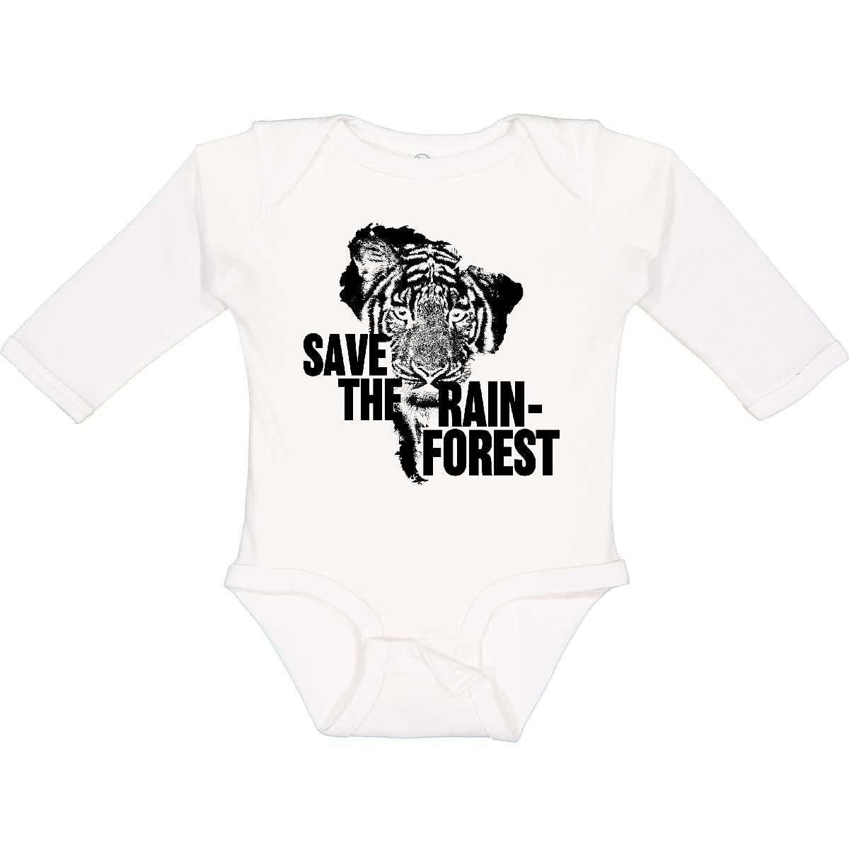 Save the Rainforest Tiger - Eco-Friendly South America Long Sleeve Baby Creeper | Organic Cotton Animal Print Bodysuit for Infants & Toddlers | Jungle Adventure Theme Outfit for Playdates & Nature Walks