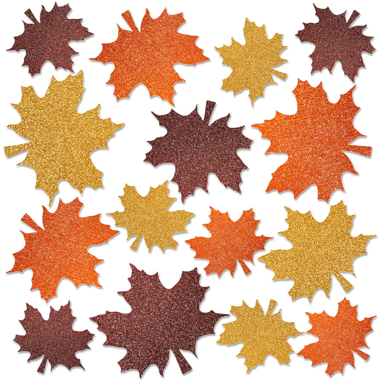 Whaline 45Pcs Fall Glitter Maple Leaf Cutouts - 3 Sizes Autumn Leaf Decorations with Adhesive Points for Thanksgiving, Classroom, Home Party & DIY Crafts | Seasonal Bulletin Board Decor for Halloween, Harvest Festival and Fall Weddings
