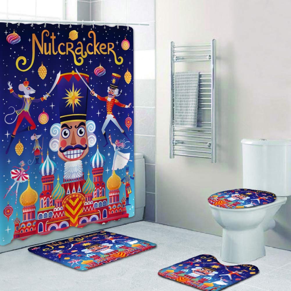 Forart Waterproof Polyester Christmas Nutcracker Shower Curtain Set - Cute Holiday Bathroom Decor with Hooks, Perfect for Xmas Bathroom, Kitchen, Dorm & RV Decorations