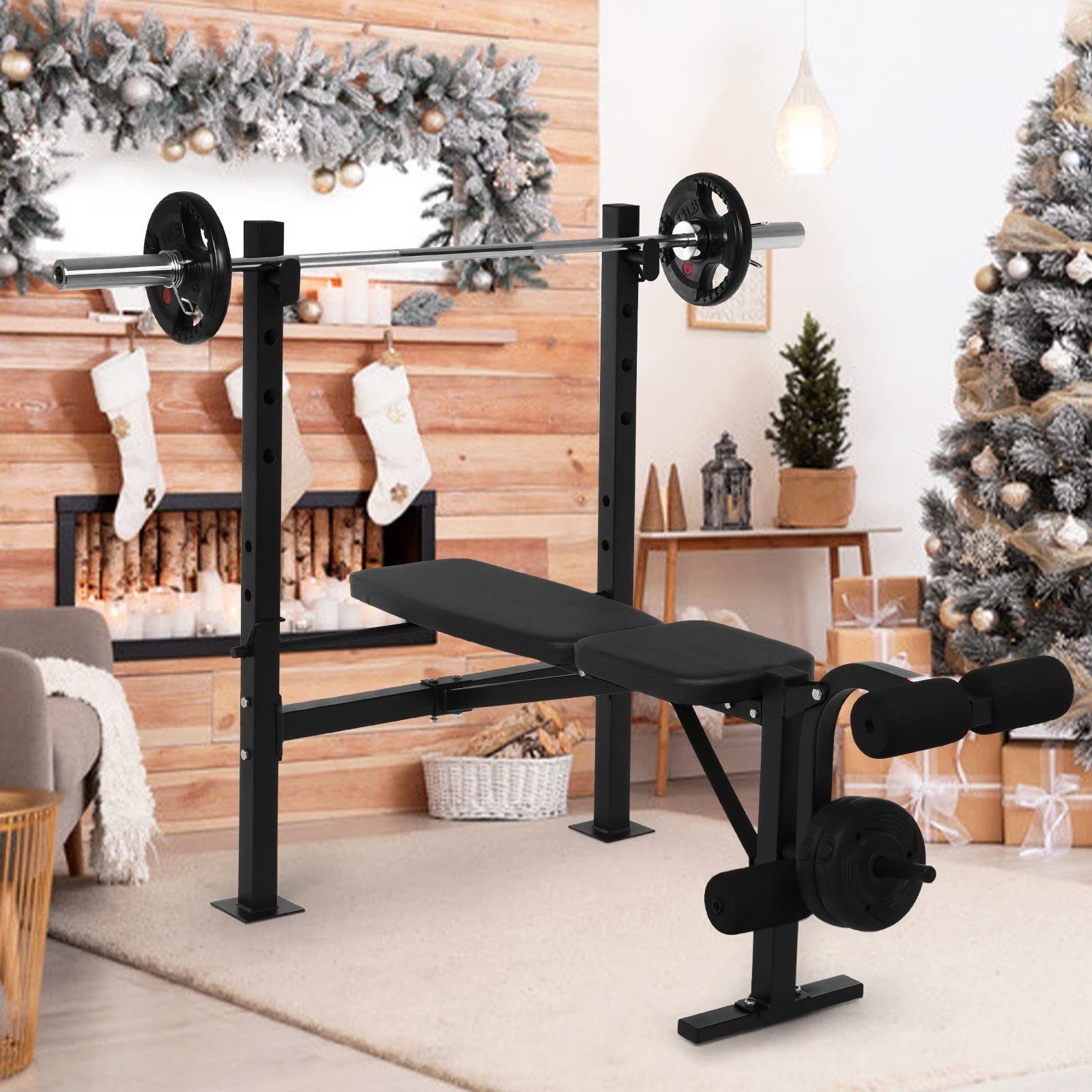 Adjustable Weight Bench Set for Full Body Workout - Multi-Functional Home Gym Equipment for Strength Training & Indoor Fitness - Black Exercise Gear Kit (Perfect for Home Gym, Garage Workouts & Personal Training)