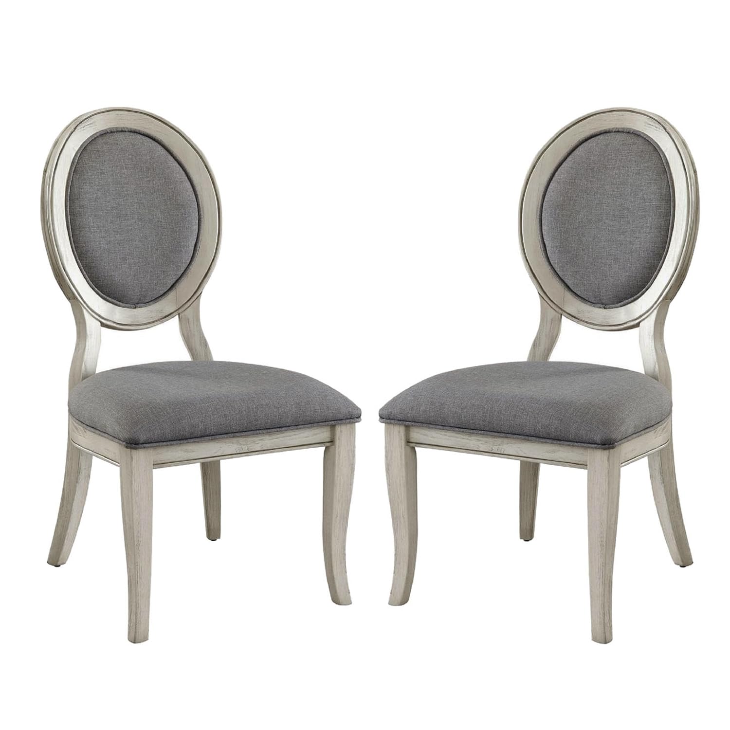 2-Piece Fabric Upholstered Dining Chairs Set - Antique White & Gray Side Chairs for Kitchen, Dining Room, Breakfast Nook & Home Decor