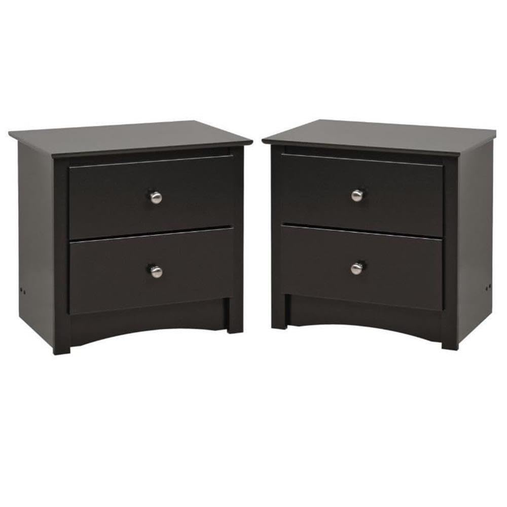 Black 2-Drawer Nightstand Set of 2 - Modern Bedside Tables with Storage for Bedroom, Living Room & Office