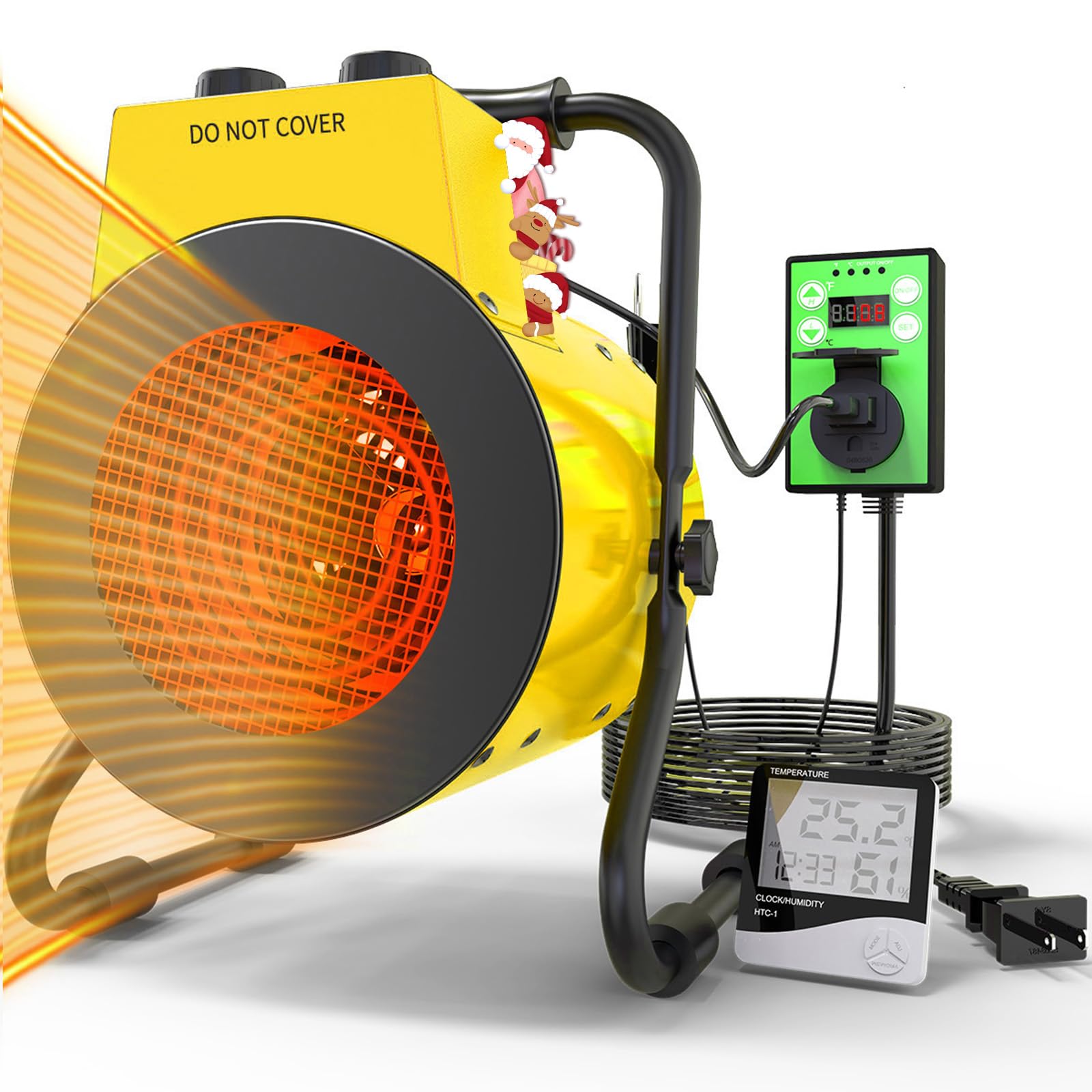 Buyplus 1500W Digital Thermostat Greenhouse Heater - Outdoor Electric Space Heater with Overheat Protection & 3S Fast Heating - Perfect for Patio, Garage, Greenhouse & Flower House (Yellow) - Keep Plants Warm in Winter & Extend Growing Season