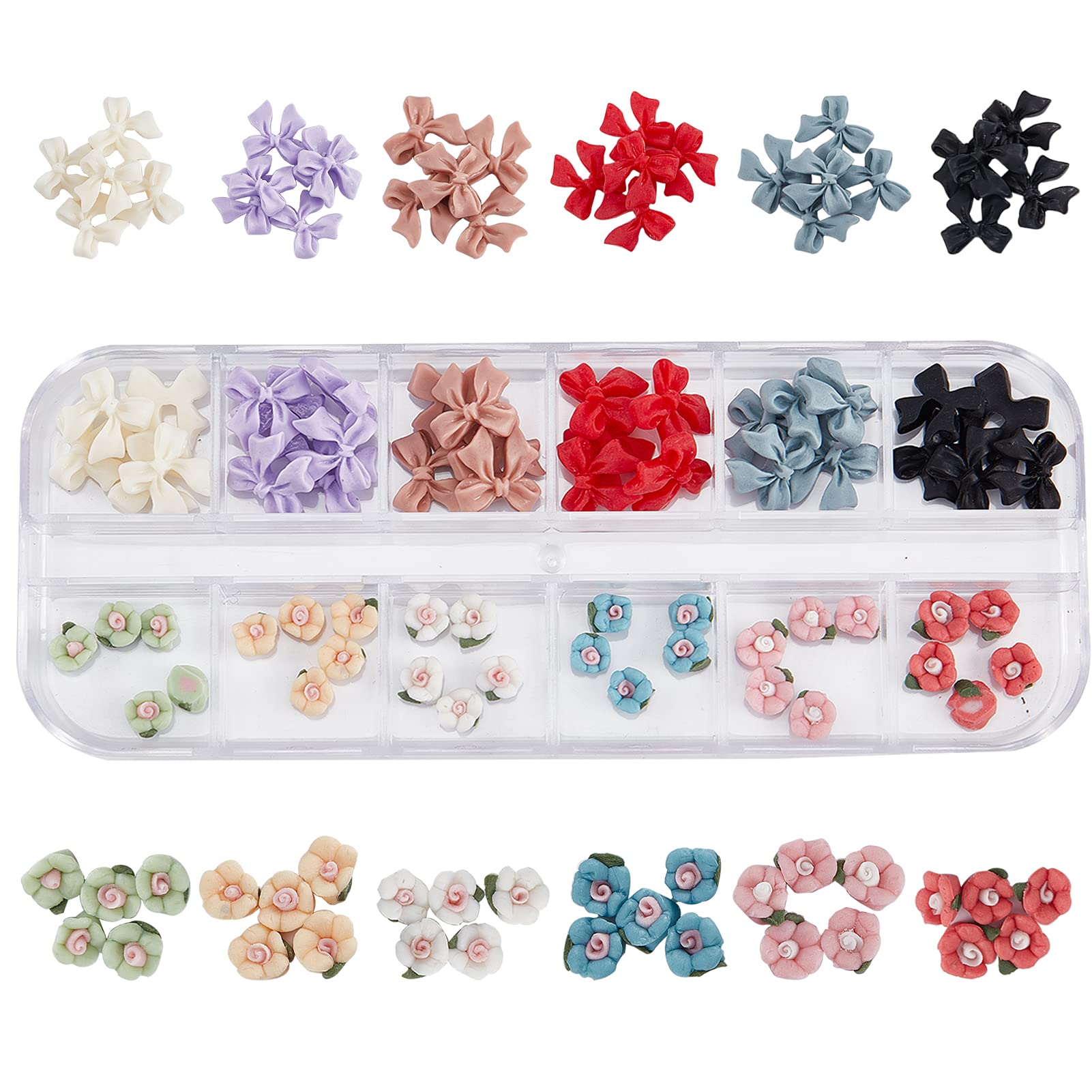 **NICENEEDED 60Pcs 3D Bow & Flower Nail Art Charms - Flat Back Acrylic Nail Studs for DIY Salon, Manicure & Pedicure - Perfect for Women's Nail Art, Party, Wedding & Special Occasions**