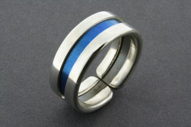 Titanium and Sterling Silver Line Ring in Blue - Elegant Jewelry for Men and Women - Perfect for Everyday Wear, Gifts, and Special Occasions