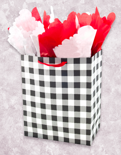 Buffalo Check White Gift Bags - Christmas Holiday Party Favor Bags for Gifts, Wedding, Birthday, Garden Party Decorations