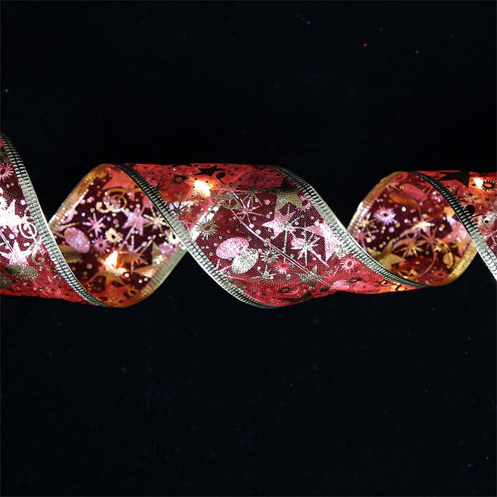CAFUVV LED Ribbon Lights - Christmas Tree Ornaments & DIY Lace Bow String Lights for Holiday Decorations (EQ1) | Perfect for Indoor/Outdoor Xmas Decor, Gift Wrapping, and Party Lighting