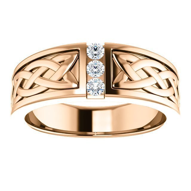 14KT Gold Men's Celtic Ring with 1/5 CTW Diamond Vertical 3 Stone Design - Perfect for Weddings, Anniversaries & Celtic Heritage Celebrations