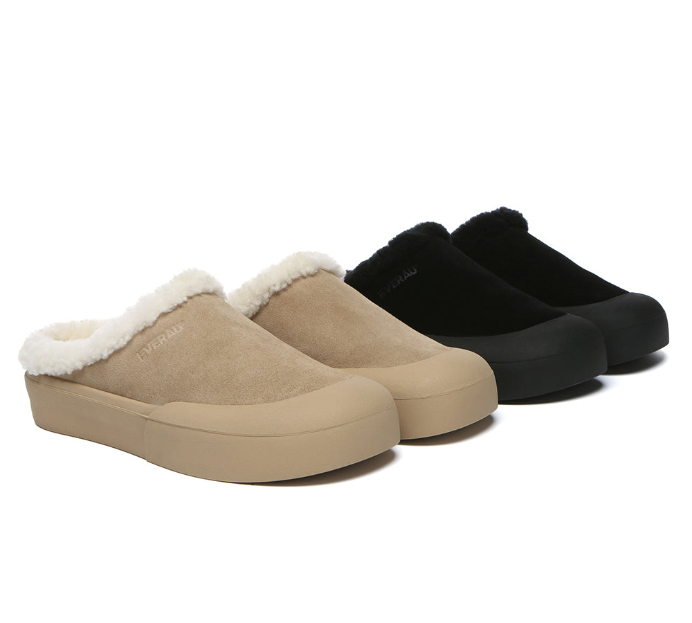 EVERAU® UGG Slippers for Women & Men - Genuine Sheepskin Wool Scuff Slippers - Cozy Indoor/Outdoor House Shoes for Winter Comfort - Perfect for Home, Office & Travel