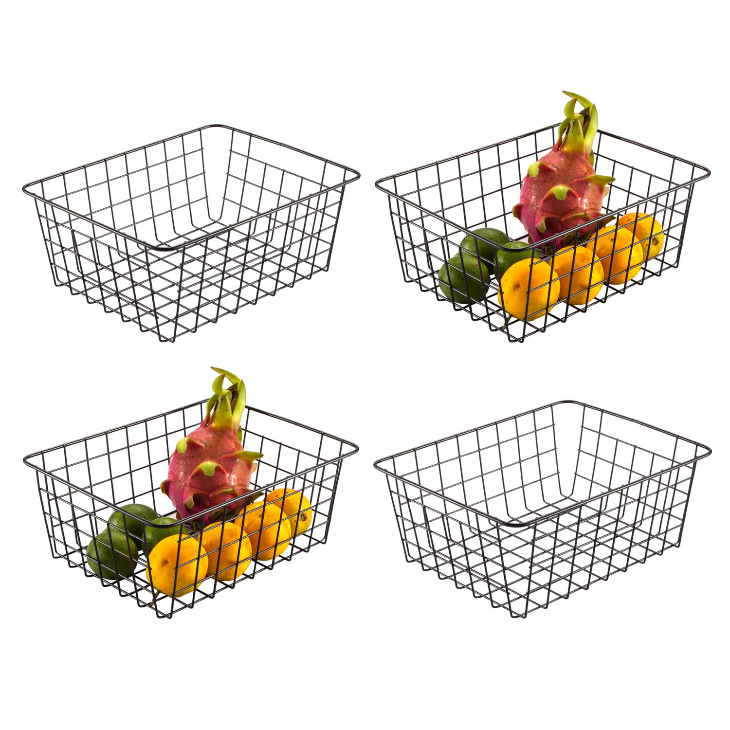 4-Pack Small Wire Storage Baskets - Metal Hanging Organizer Bins for Home, Office, Kitchen & Bathroom | Perfect for Pantry Organization, Bathroom Supplies & Desk Accessories Storage