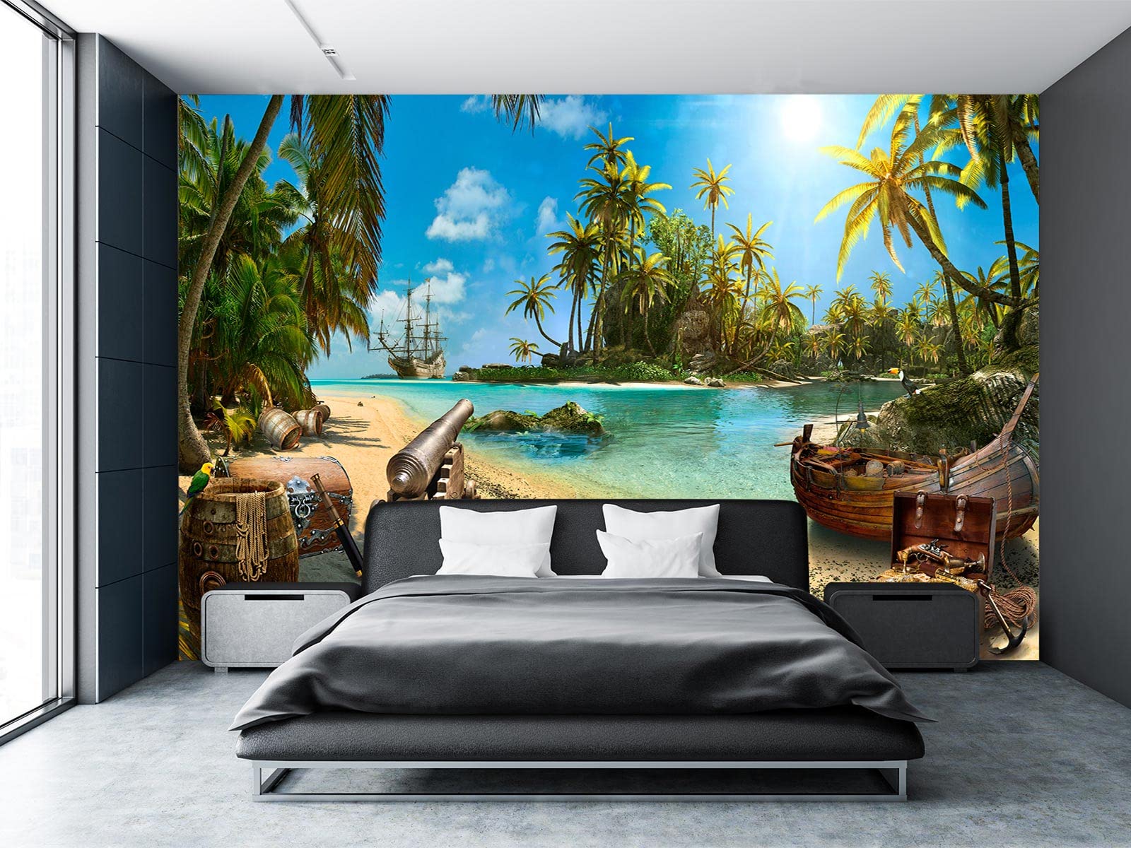 3D Pirate Ship Treasure Wall Mural Wallpaper - 103