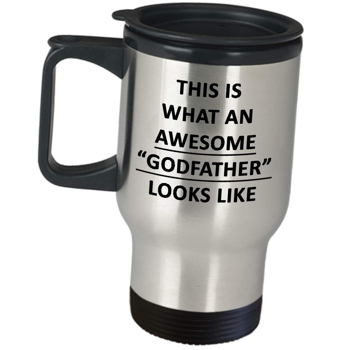 Funny Godfather Travel Mug - Cute Gag Coffee Tumbler Gift for Goddad, Godparent & God Dad - Perfect for Wedding, Christening, Baptism & Birthday - Great for Office, Travel & Daily Coffee Breaks