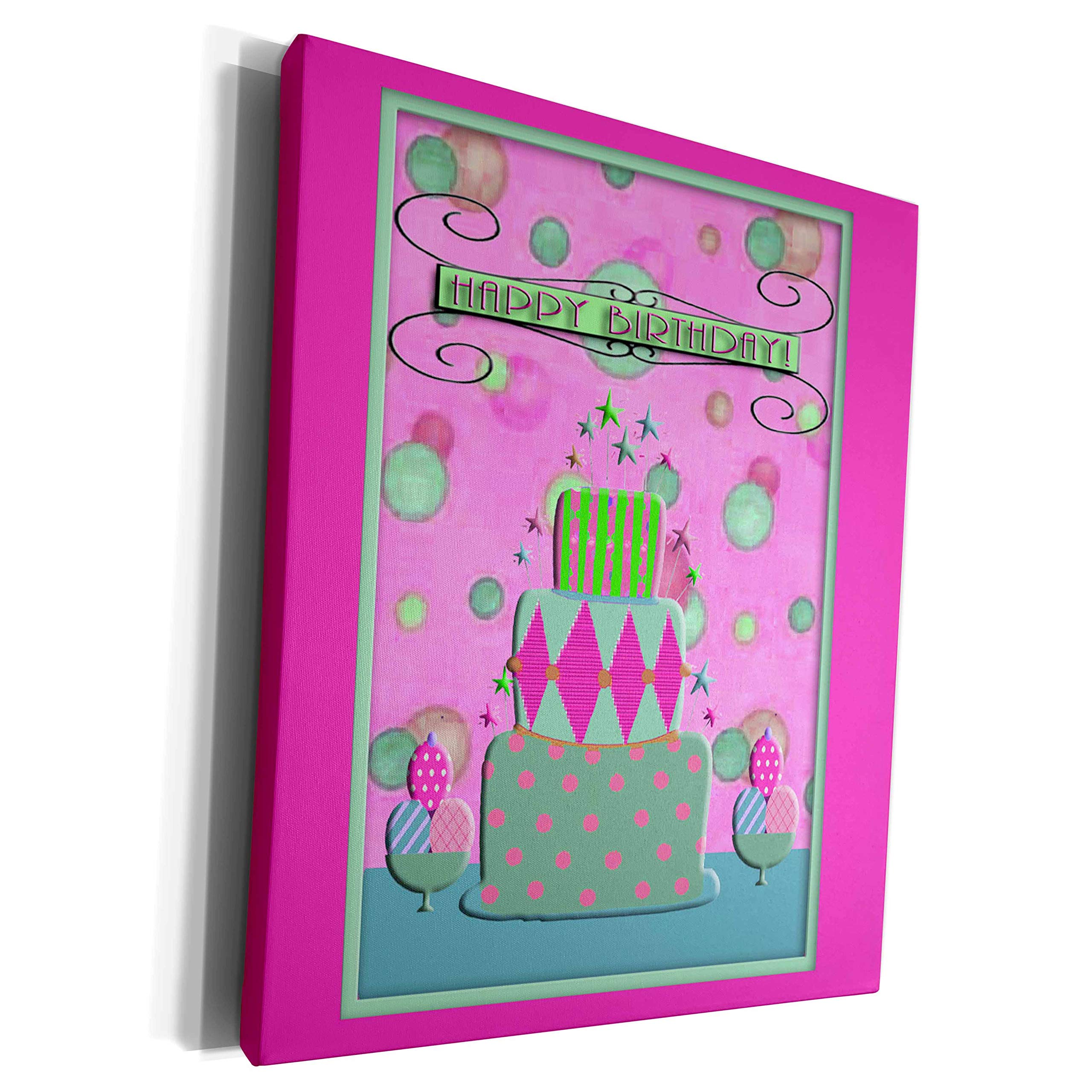 3dRose Happy Birthday Cake & Ice Cream Pink Canvas Wrap - Museum Quality Wall Art for Birthday Party Decor, Home & Office Gift (cw_22470_1)