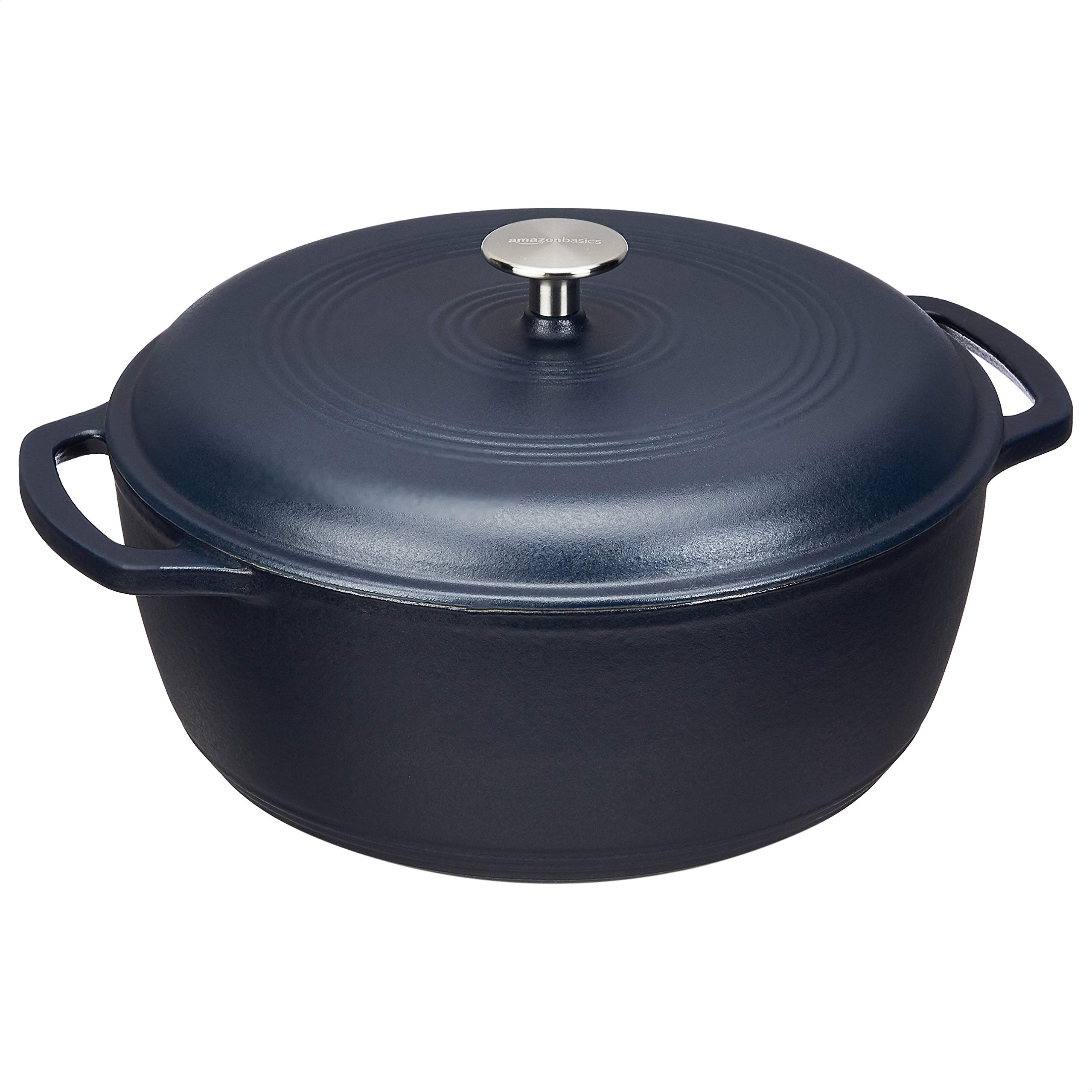 Amazon Basics Enameled Cast Iron Dutch Oven with Lid - 7.3 Quart Matte Navy Blue - Perfect for Braising, Stewing & Baking Bread | Stovetop to Oven Safe Cookware