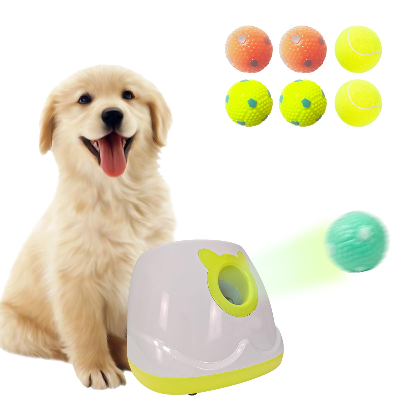 Automatic Dog Ball Launcher for Small & Medium Dogs - Interactive Pet Toy with 3 Tennis Balls (Yellow) | Perfect for Backyard Play, Training & Exercise | Durable Outdoor Dog Ball Thrower for Fetch Games