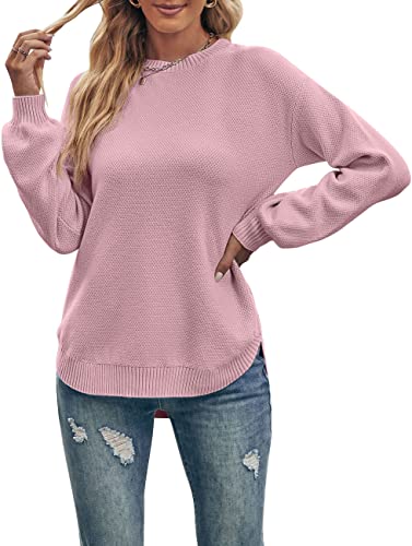 MEROKEETY Women's Long Sleeve Crew Neck Sweater - Soft Waffle Knit Pullover Jumper, Cozy Balloon Sleeve Top for Fall & Winter | Perfect for Office, Casual Outfits and Holiday Gatherings