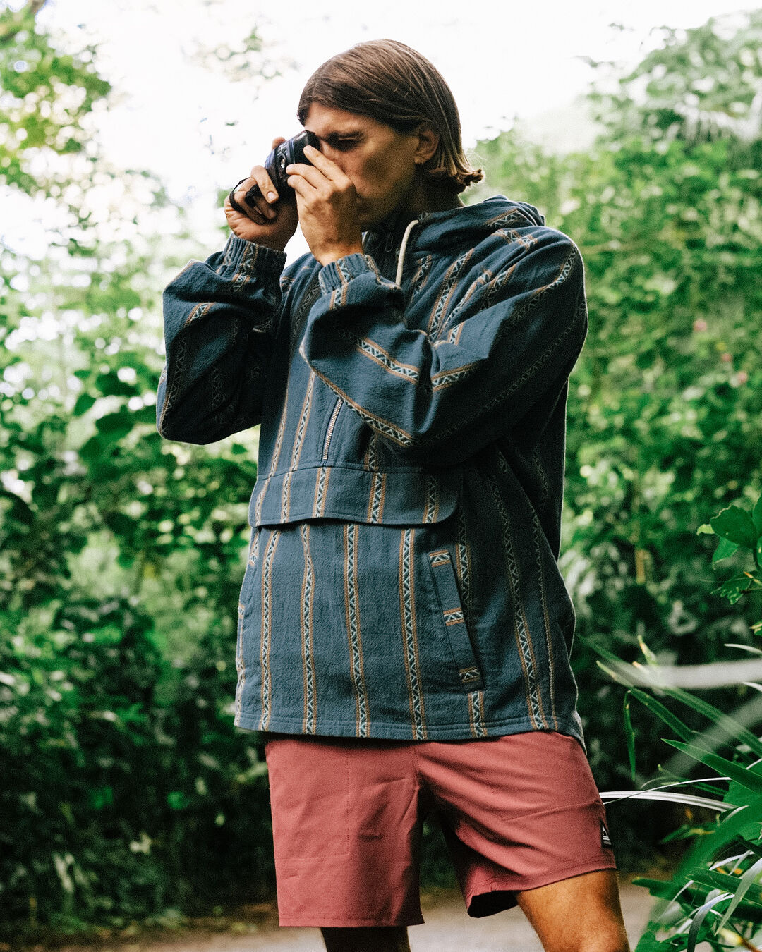 Dune Half Zip Organic Cotton Hoodie - Mediterranean Geo Stripe Pullover | Eco-Friendly Casual Wear for Men & Women | Perfect for Outdoor Adventures & Street Style