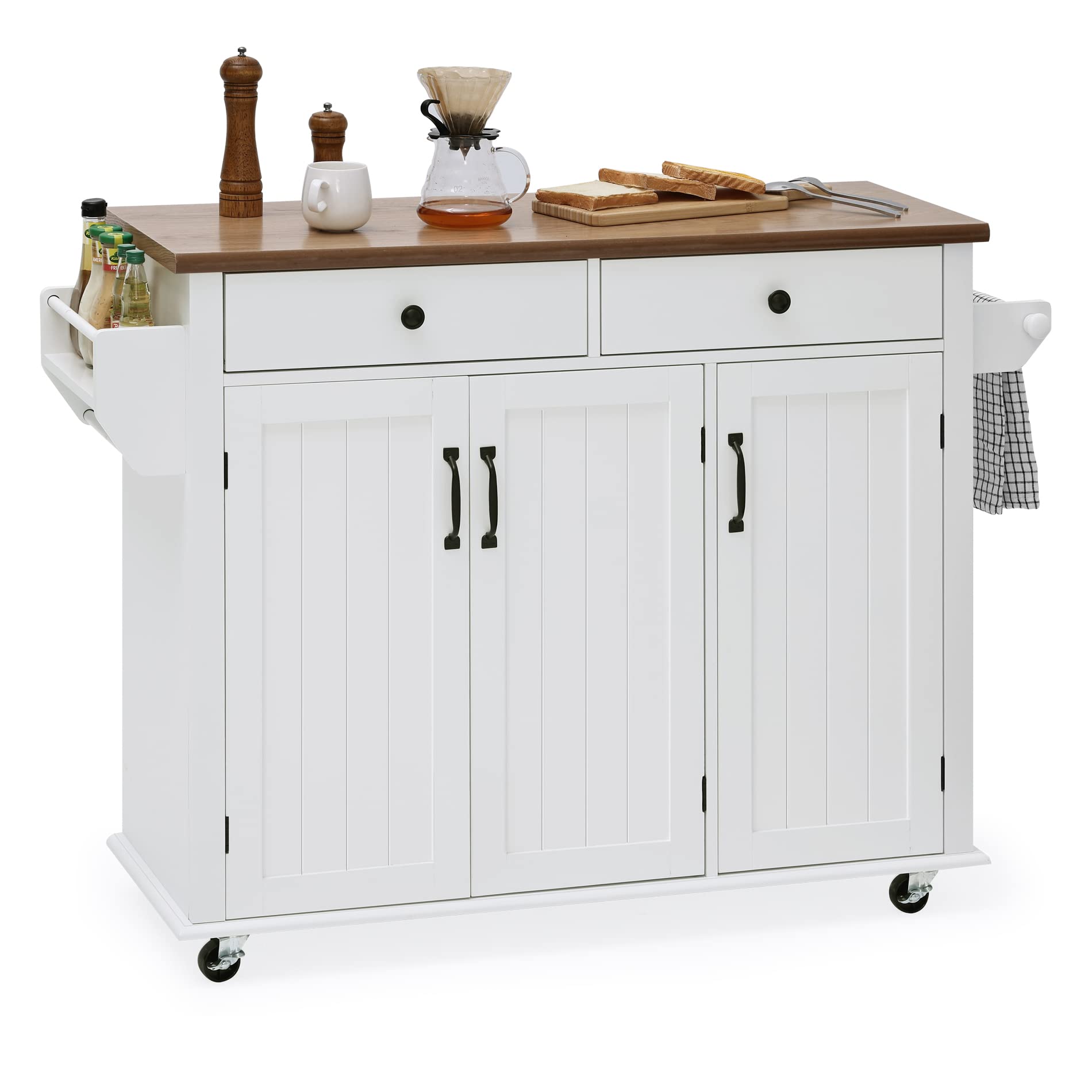 WAMPAT Rolling Kitchen Cart with Drawers and Cabinet - Stainless Steel Mobile Kitchen Island with Spice Rack & Towel Holder | Perfect for Small Spaces, Apartment Cooking & Extra Countertop Storage