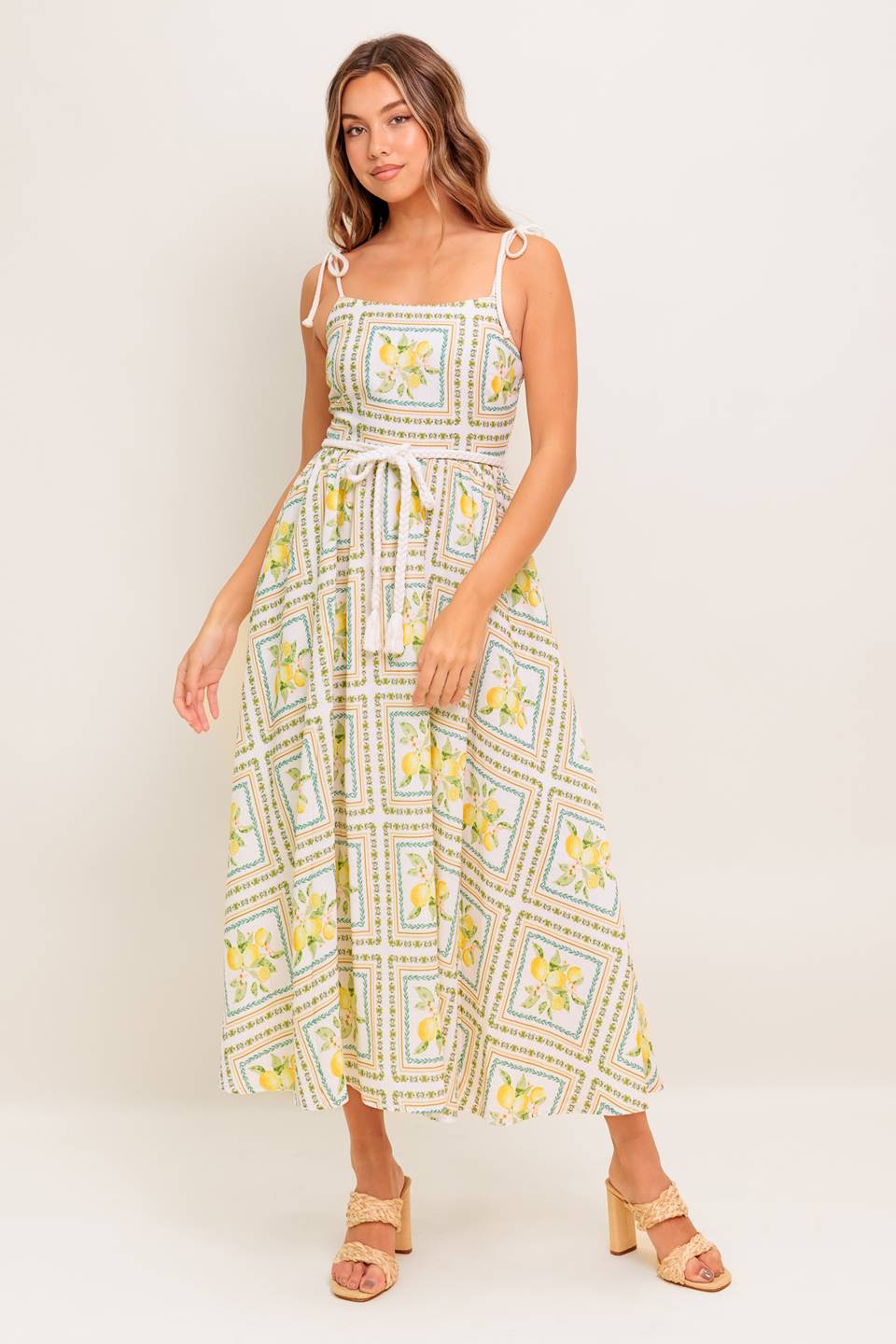 LESLIE Lemon Print Midi Dress - Floral Summer Dress for Women, Casual & Party Wear, Perfect for Beach, Vacation, and Outdoor Events