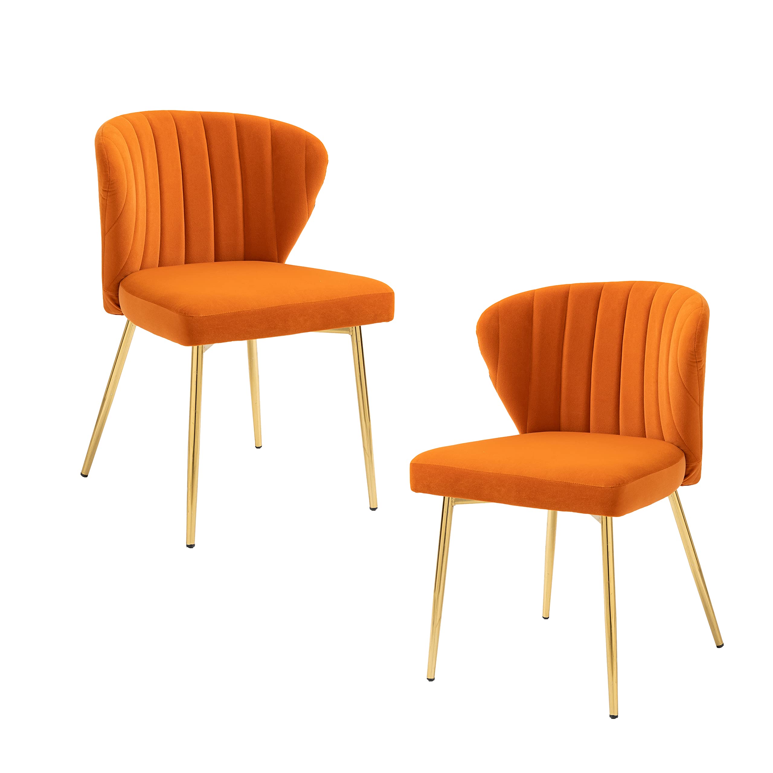 Luxury Velvet Accent Chairs Set of 2 - Gold Metal Legs Tufted Back Dining Side Chairs for Living Room, Bedroom, Beauty Salon & Home Decor (Orange) | Perfect for Modern Home, Office Waiting Area & Glamorous Interior Design