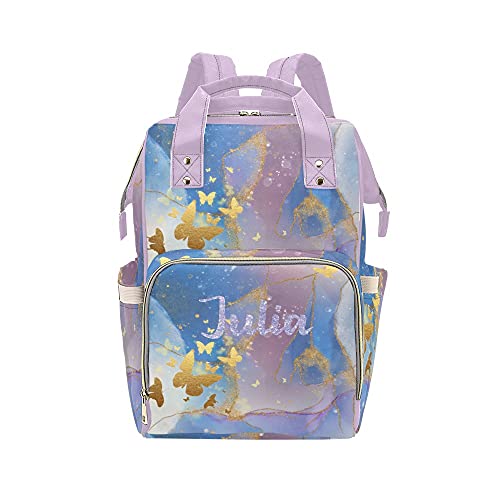 Custom Personalized Flashing Butterfly Diaper Backpack for Men & Women - Waterproof Nursing Baby Bag with Shoulder Straps & Name Tag - Perfect for Travel, Daycare & Family Outings