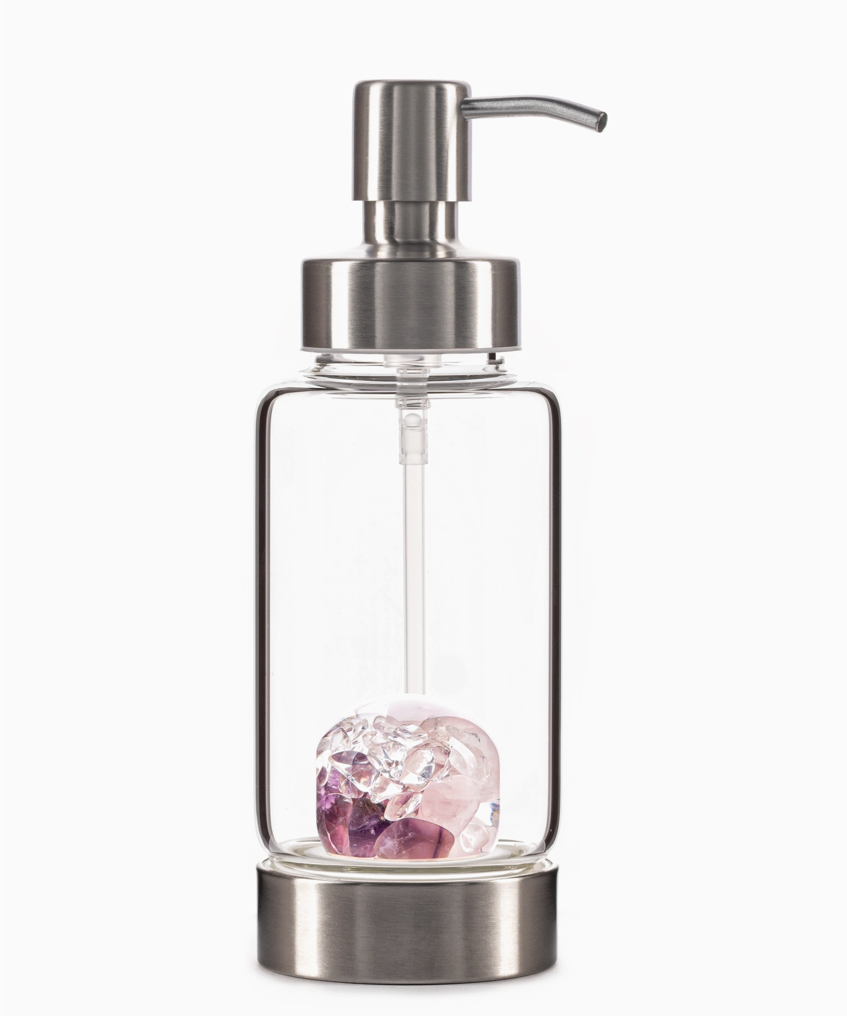 Premium Crystal Soap Dispenser - Amethyst, Rose Quartz & Clear Quartz | Elegant Bathroom Decor | Natural Stone Hand Soap Dispenser for Spa, Luxury Home & Gift Giving