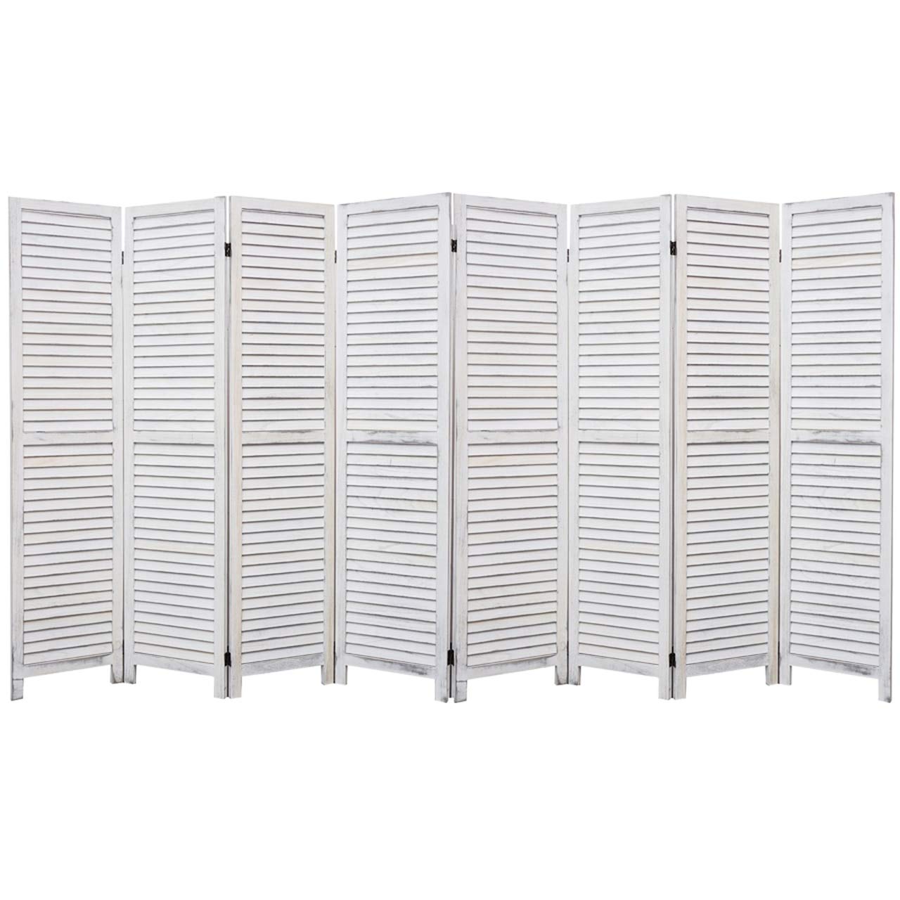 Legacy Decor 8 Panel Wooden Room Divider - Full Length Louvered Shutters in Wash White | Perfect for Home Office, Bedroom Partition & Privacy Screen