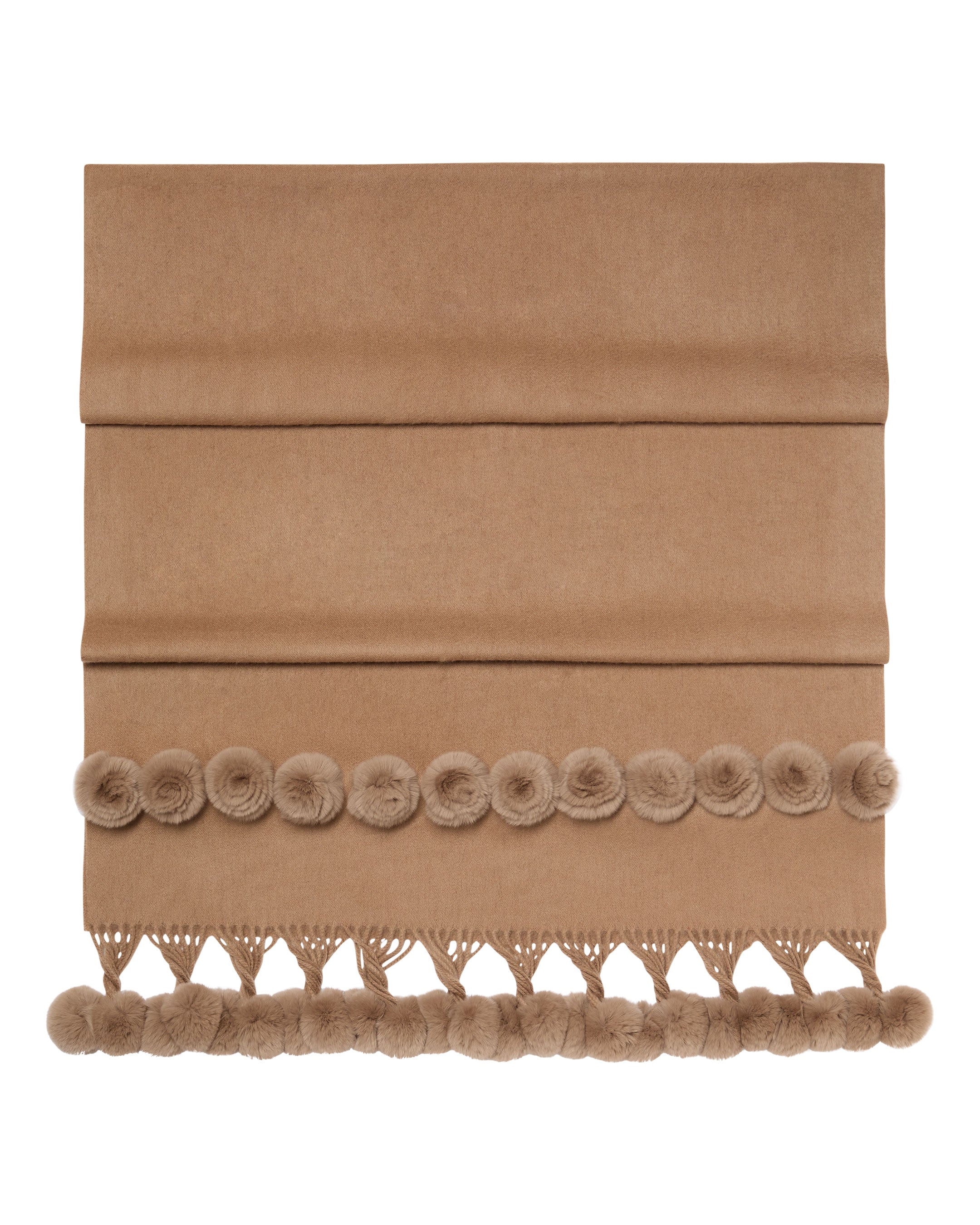 Women's Davos Fur Bobble Woven Shawl Scarf - Dark Tan Brown Winter Wrap for Women - Perfect for Cold Weather, Parties, and Holiday Outfits