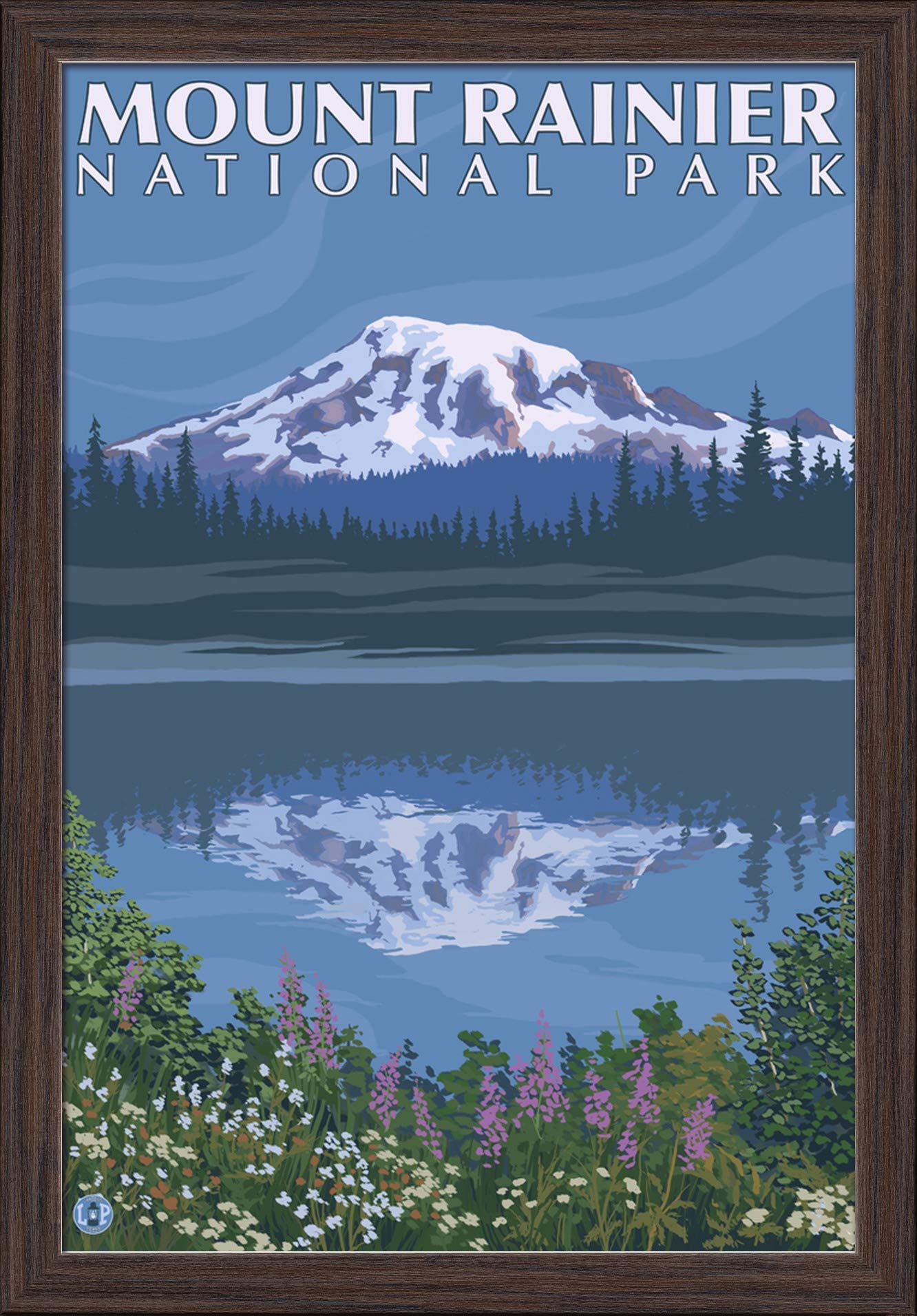 16x24 Mount Rainier Reflection Lake Washington Fine Art Print - Recycled Wood Frame in Espresso Brown - Perfect for Home, Office & Gallery Wall Decor