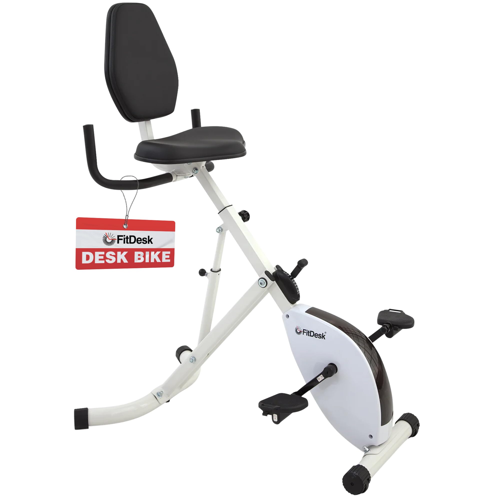 FitDesk Standing Desk Bike - Adjustable Height Exercise Bike with 8 Resistance Levels, Digital Performance Meter, Foldable Design (Supports 242 lbs) - White | Home Office Workstation & Indoor Cycling Machine for Fitness, Productivity & Active Sitting