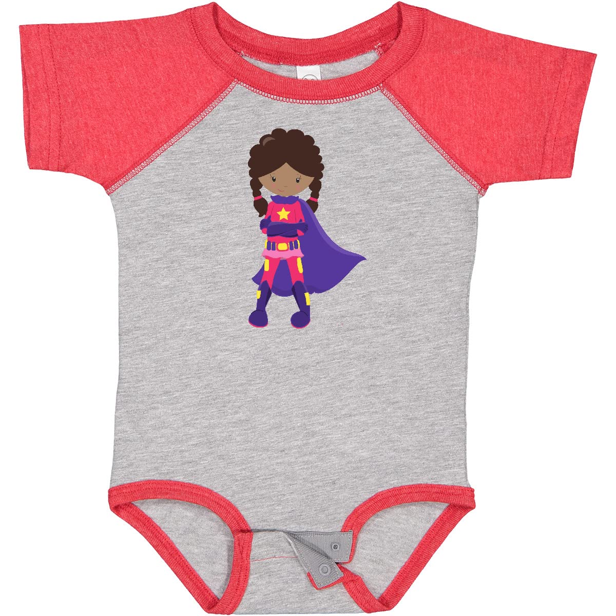 Inktastic African American Superhero Girl Cape Baby Bodysuit - Cute Superhero Costume for Toddlers & Infants - Perfect for Halloween, Birthday Parties & Dress-Up Play