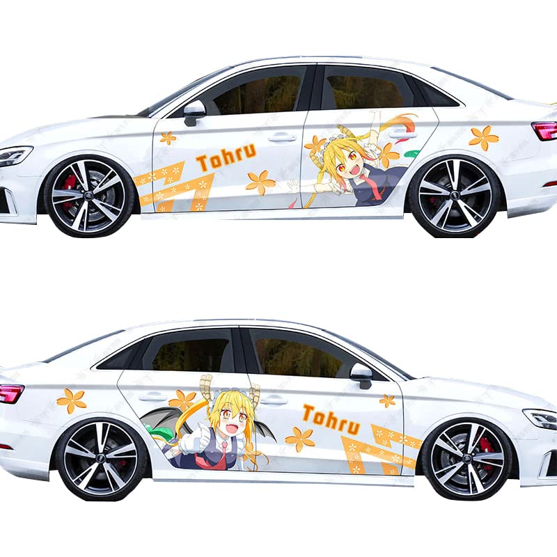 FWAHB Anime Car Stickers - Waterproof Decals for Toru & Miss Kobayashi's Dragon Maid - Scratch-Resistant Door Stickers - 2D Flower & Body Decals - Perfect for Car Enthusiasts & Anime Fans
