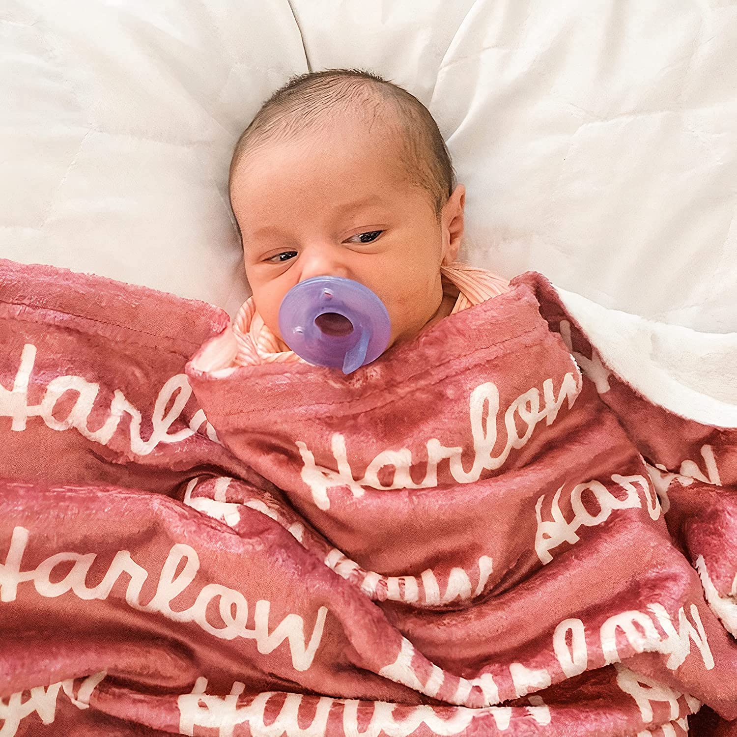 Personalized Soft Baby Blanket with Name - Custom Baby Blankets for Girls & Boys - Embroidered Newborn Blanket Gift - Kids Name Blanket for Nursery, Stroller & Travel - 100% Cotton Baby Shower Gift