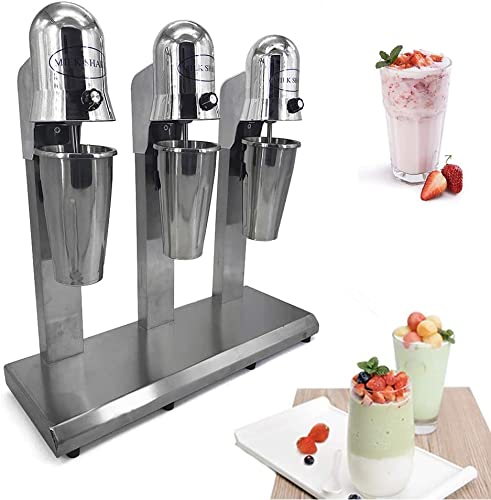 Commercial Electric Milkshake Maker Machine - Stainless Steel 3-Head Blender for Shakes, Smoothies & Soft Serve Ice Cream (3x180W, Type C Plug) - Perfect for Restaurants, Cafes & Home Kitchens