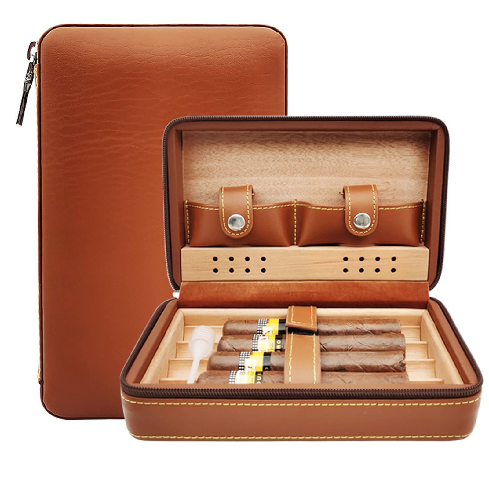 Premium Spanish Cedar Cigar Travel Humidor Case - Portable Zipper Design Cigar Storage Box for Outdoor, Business & Travel - Ideal Gift for Cigar Lovers (Brown) - Perfect for Camping, Golf Trips & Business Meetings