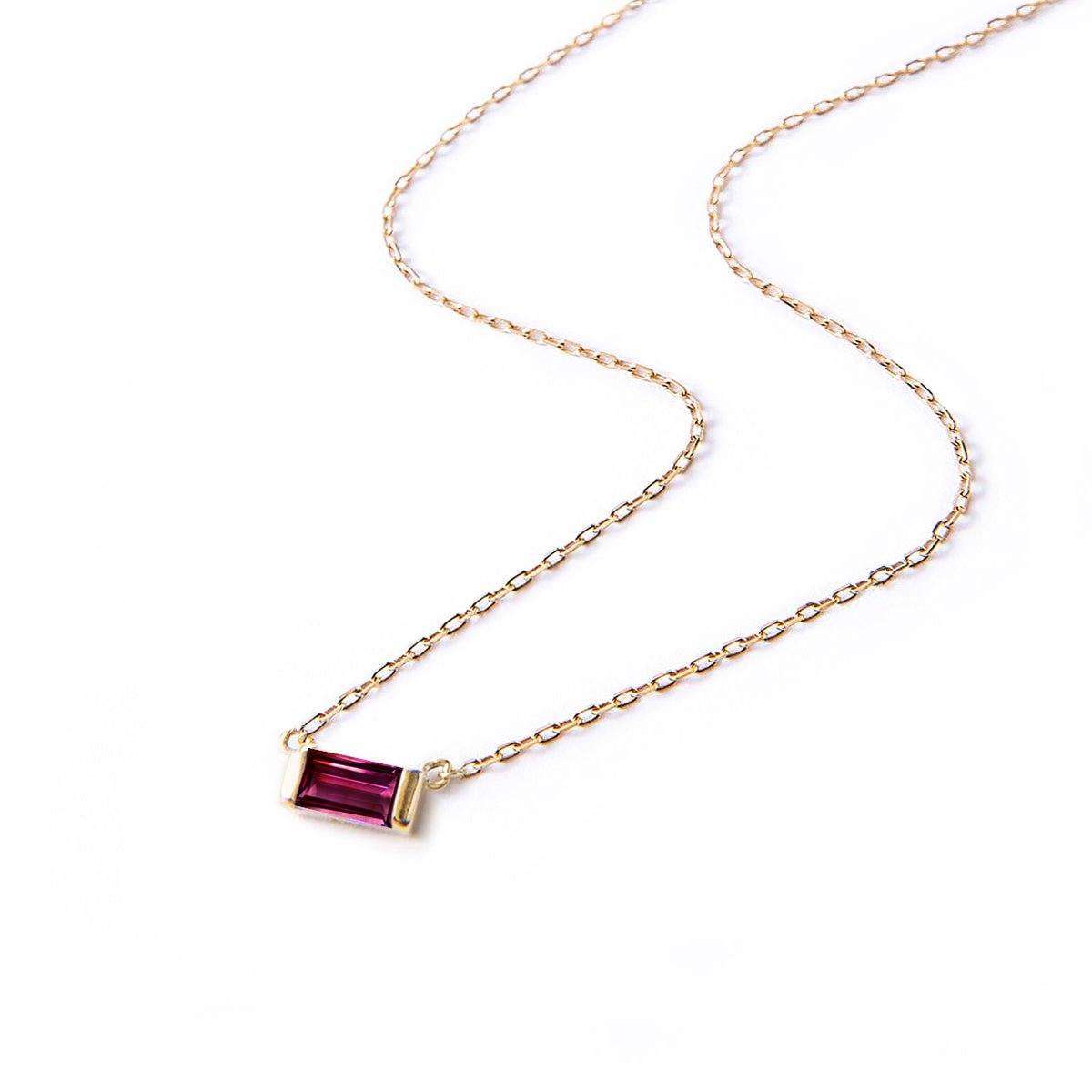 Baguette Gemstone Necklace with Genuine Ruby - Elegant Jewelry for Women, Perfect for Weddings, Parties & Special Occasions