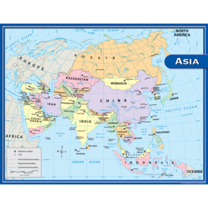 Asia Map Poster - Detailed Political & Physical Wall Map for Home, Office & Classroom Decor - Perfect for Geography Teachers & Travel Enthusiasts