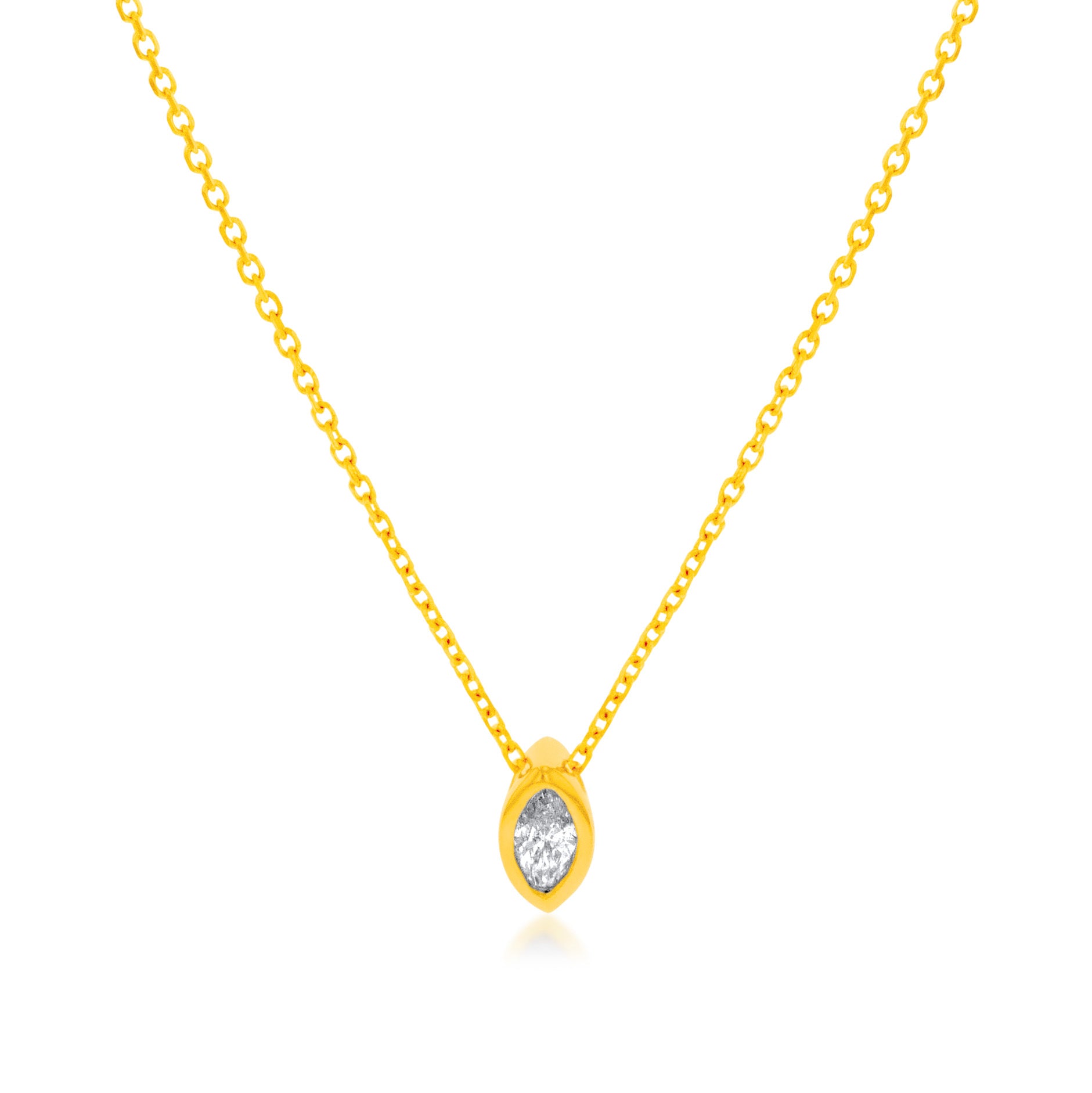 14K Yellow Gold 1/10 Carat Diamond Pendant Necklace with 45cm Chain - Elegant Jewelry Gift for Women, Perfect for Anniversaries, Birthdays & Special Occasions