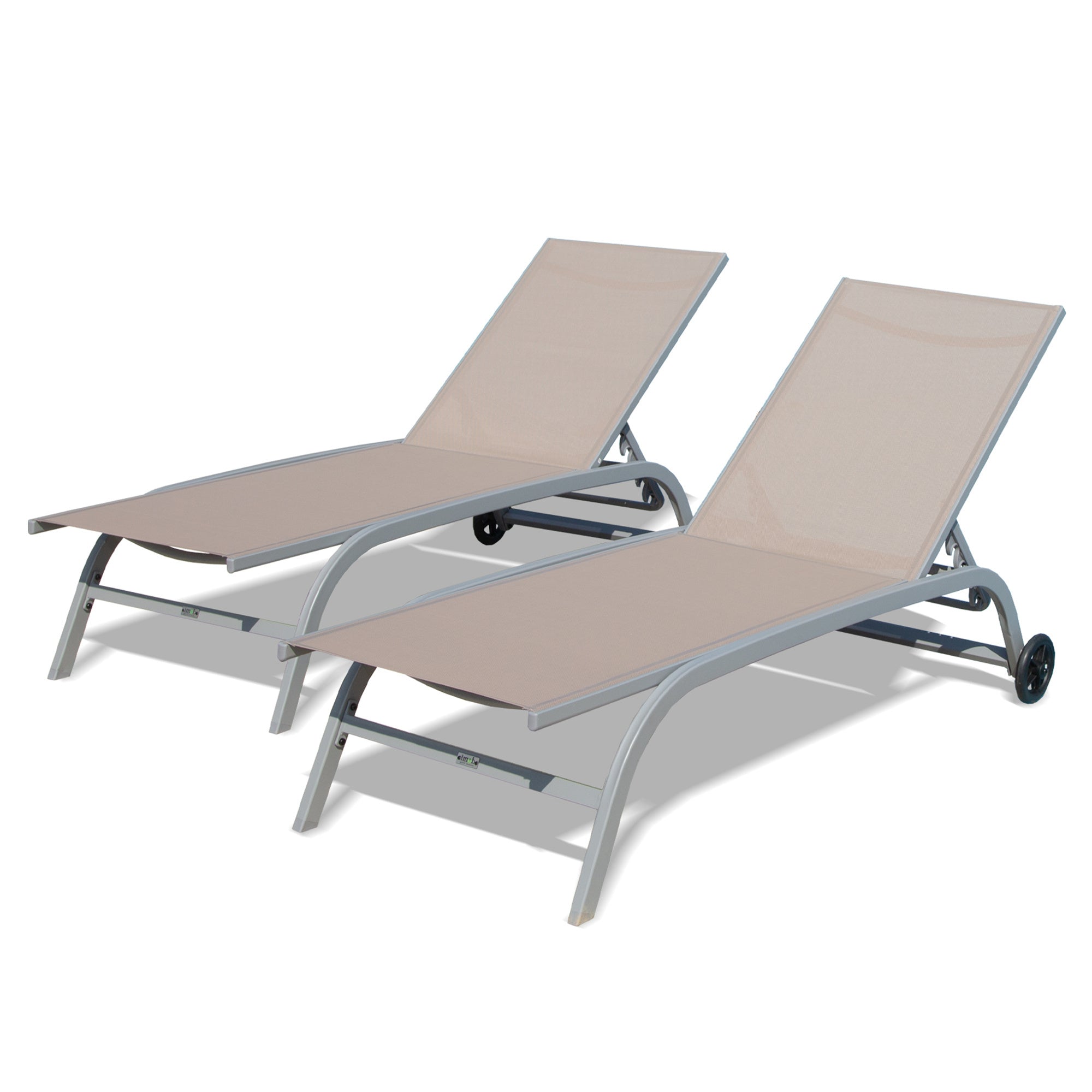 Premium Outdoor Chaise Lounge Set of 2 - Adjustable Patio Lounge Chairs with Wheels for Poolside, Beach & Backyard - 5-Position Reclining Sunbathing Chairs (Khaki) - Perfect for Relaxing by the Pool, Sunbathing at the Beach or Lounging in Your Garden
