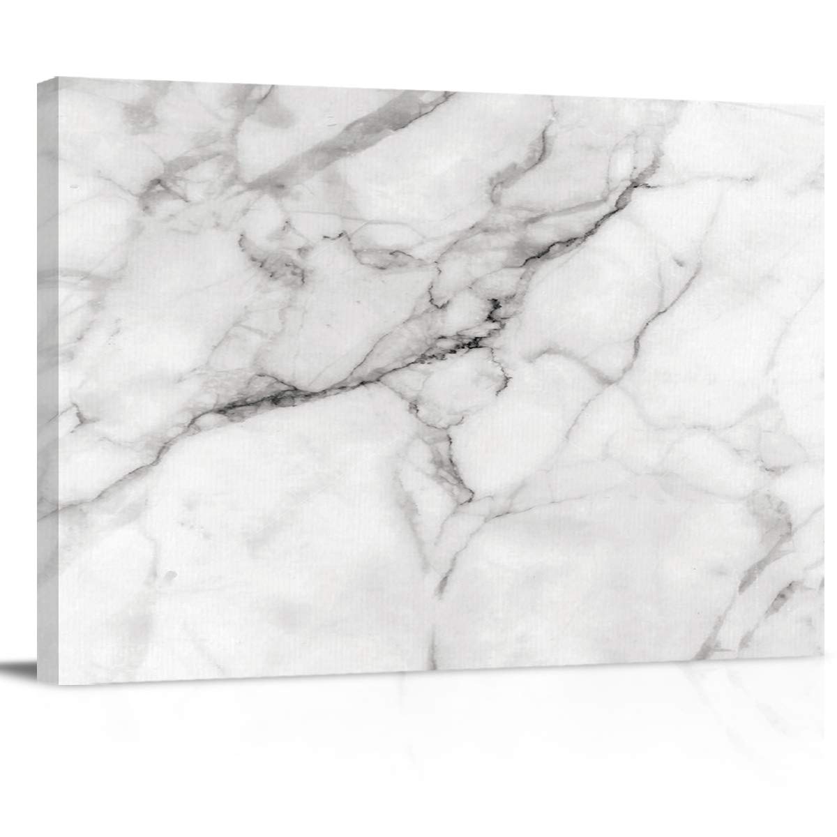 Framed Canvas Wall Art - White Marble Texture & Gray Stone Nature Painting | Stretched & Framed Bathroom & Bedroom Decor | Modern Home Wall Decoration for Living Room, Office & Spa