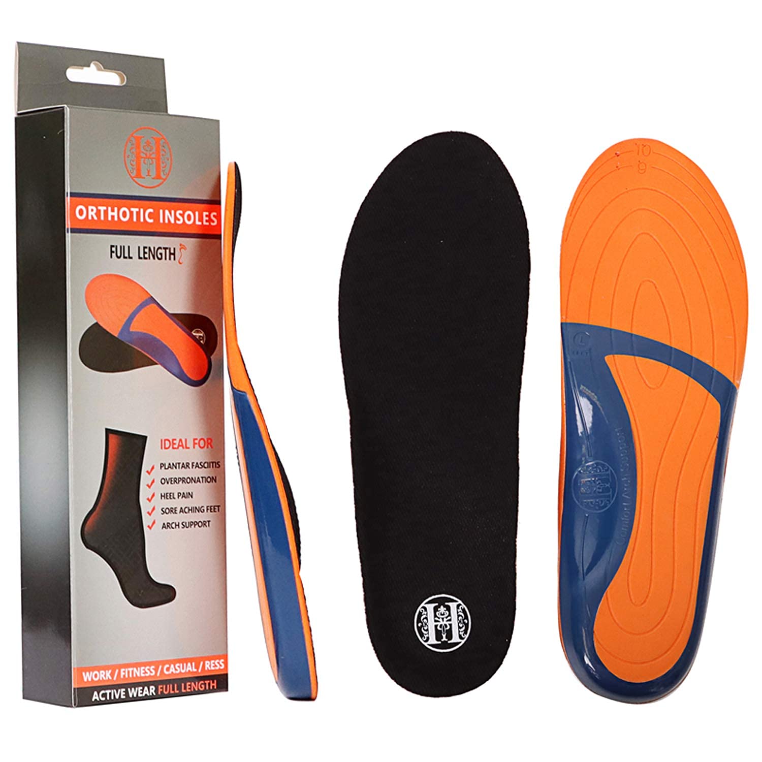 Memory Foam Orthotic Shoe Insoles for Men & Women - Relieve Flat Feet, Heel Pain & Fatigue - Full-Length Work & Casual Shoe Inserts (2XL/13-14) - Perfect for Standing All Day, Running & Walking Comfort