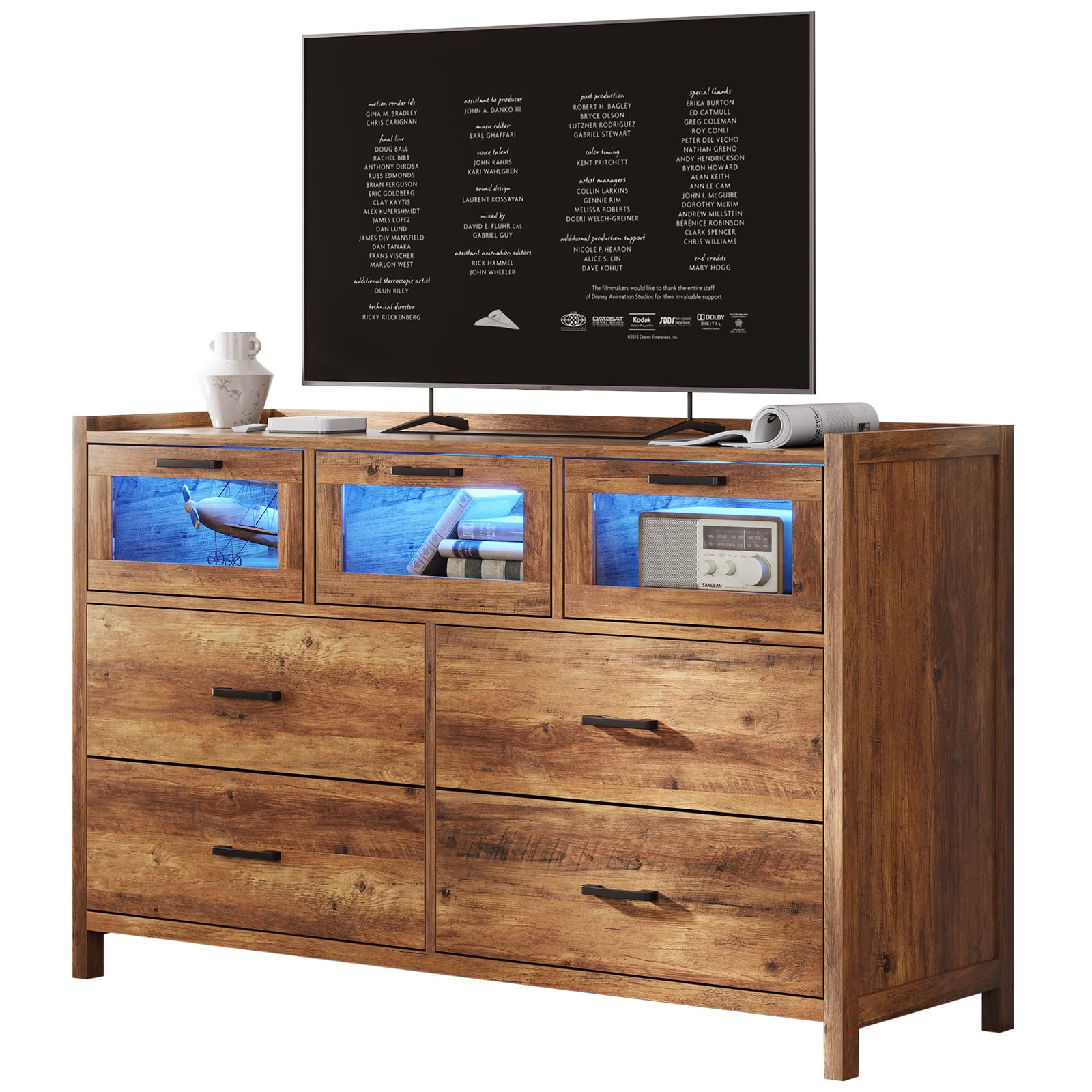 LED Dresser with 7 Drawers - Wooden Storage Organizer for Bedroom & Entryway
