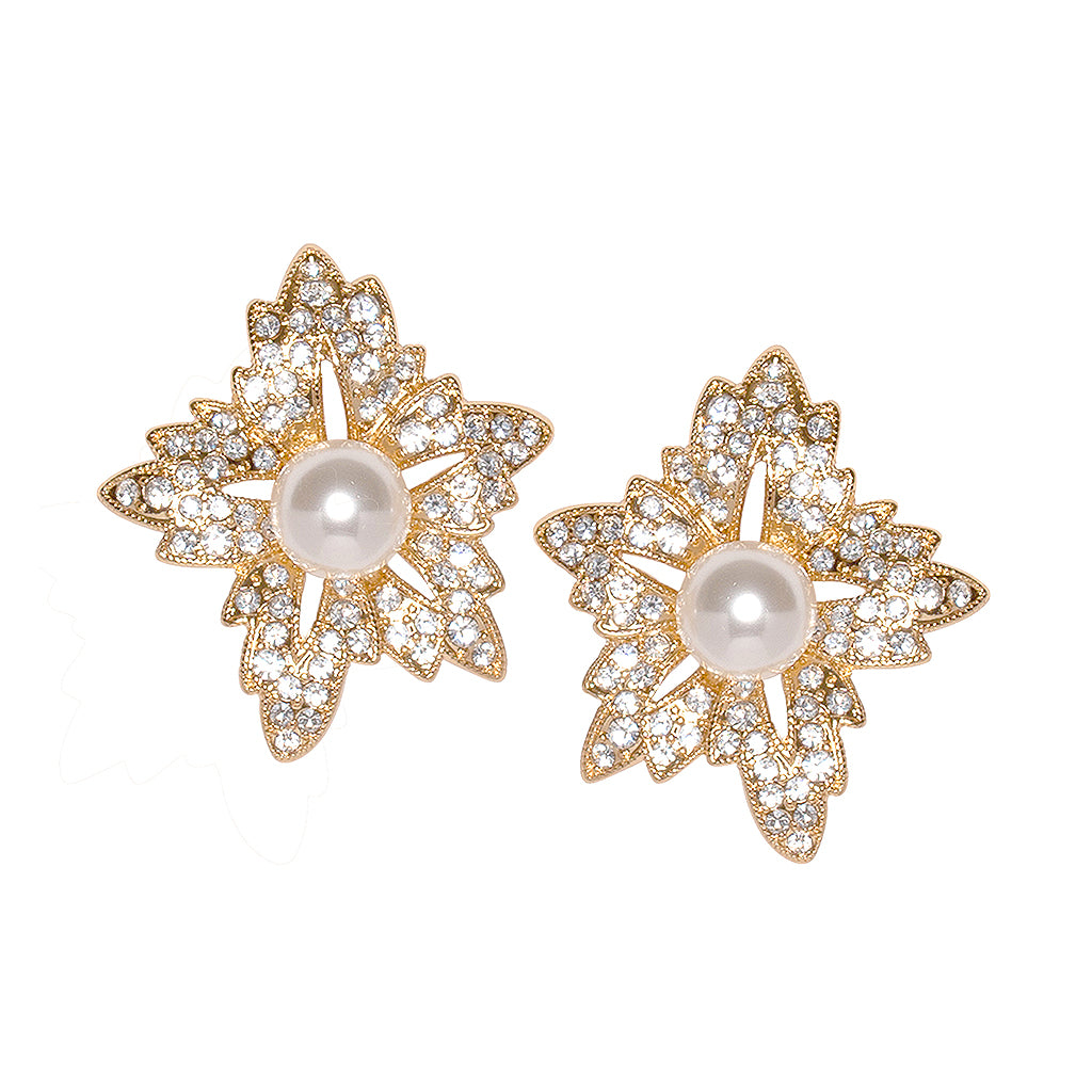 Elegant Flower Pearl Clip On Earrings for Women - Vintage Pearl Hair Clips for Bridal, Wedding, Prom & Special Occasions