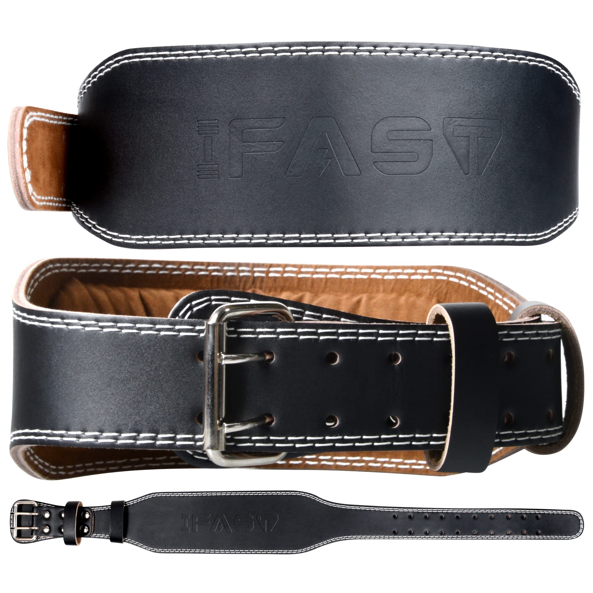 IFAST Leather Weight Lifting Belt for Men & Women - 4 Inch Padded Lumbar Support Belt for Weightlifting, Deadlifts, CrossFit, Powerlifting & Squats - Ideal for Gym Workouts & Strength Training
