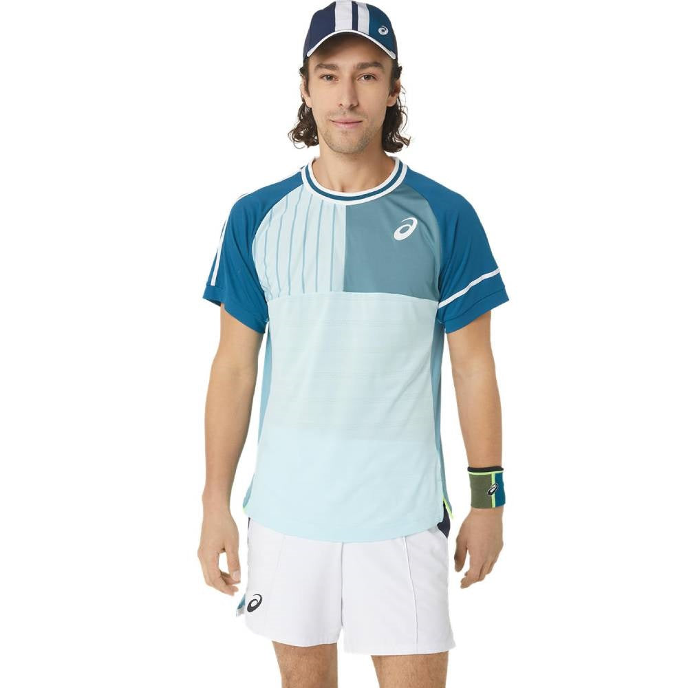 ASICS Men's Performance Match Short Sleeve T-Shirt - Breathable Quick-Dry Athletic Top for Running, Gym & Training (Blue) - Perfect for Workouts, Sports & Casual Wear