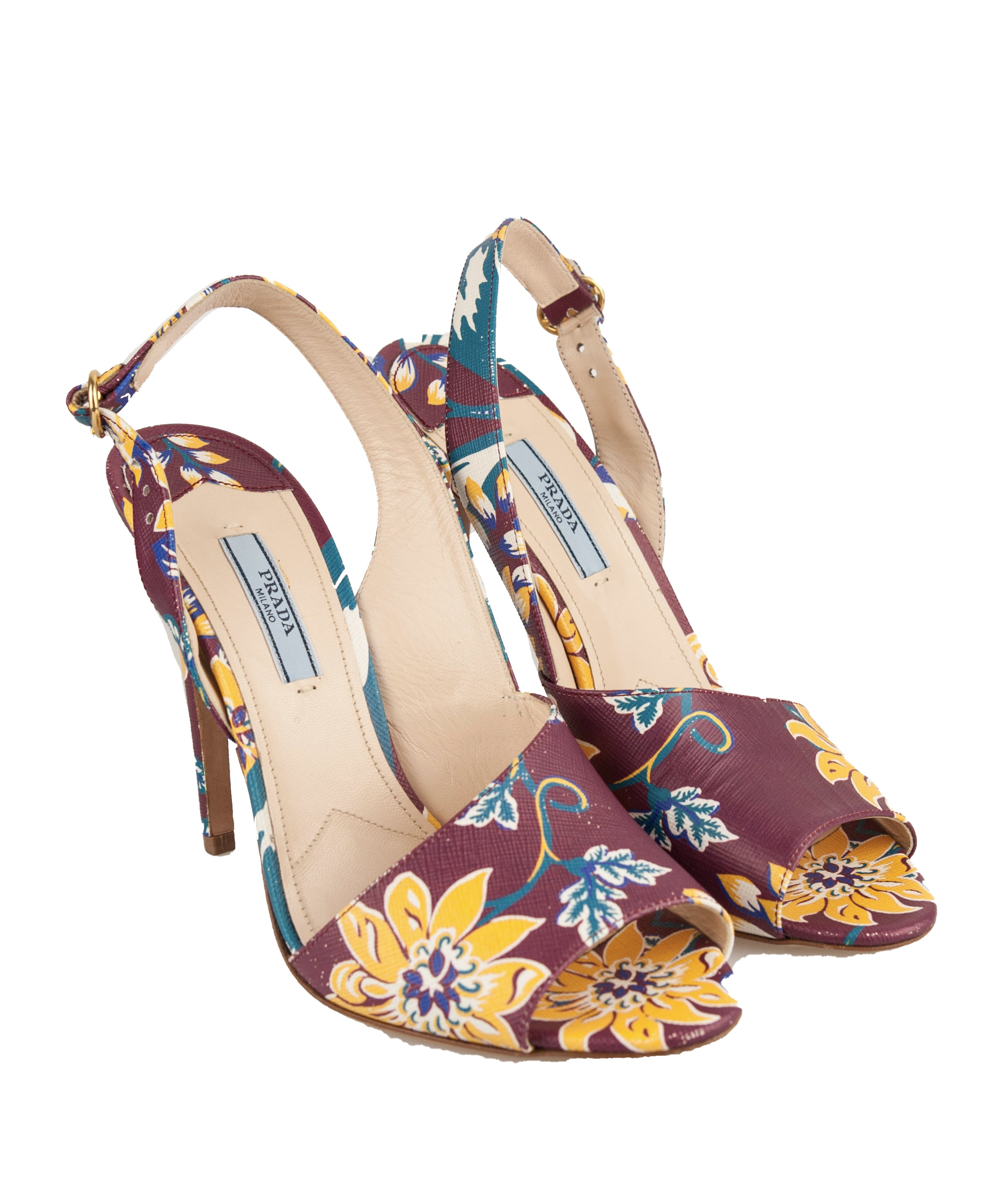 Prada Women's Floral Print Bordeaux Fabric Sandals Size 39 - Perfect for Summer Outings and Beach Vacations