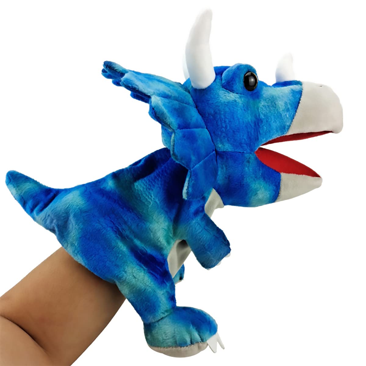 Dinosaur Stuffed Animal Plush Toy - Triceratops Hand Puppet with Movable Mouth for Kids, Role Play & Interactive Play | Perfect Gift for Children & Dog Chew Toy | Great for Storytelling, Classroom Activities & Pet Playtime