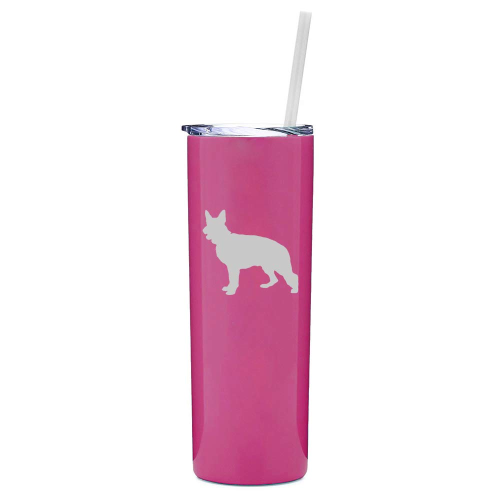 20 oz Skinny Tall Stainless Steel Vacuum Insulated Tumbler with Straw - German Shepherd Design Hot Pink Travel Mug for Coffee, Tea & Cold Drinks - Perfect for Office, Gym, Hiking & Road Trips